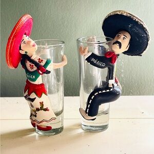 Mexican Themed Shot Glass Set with Figurines